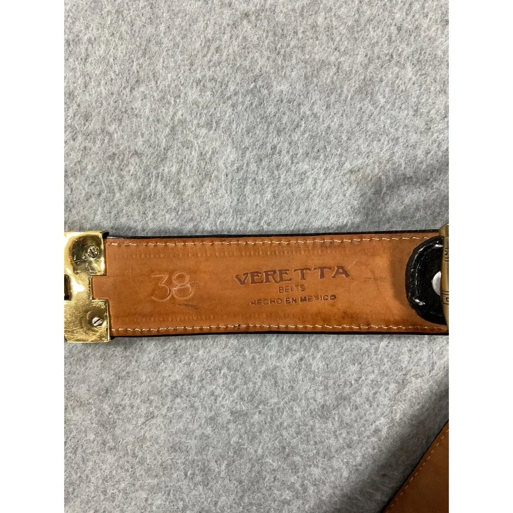 Veretta Belts Mens 38 Black Ostrich Leather Gold Medallion Key Belt Mexico 1567